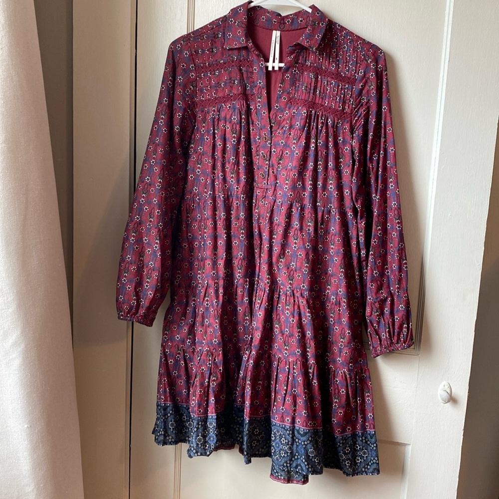 Anthropologie burgundy tiered dress